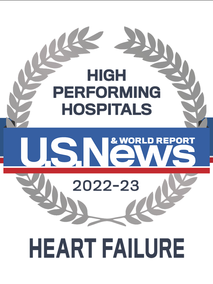 High performing treatment for heart failure treatment badge from US News & World Report 2022-2023