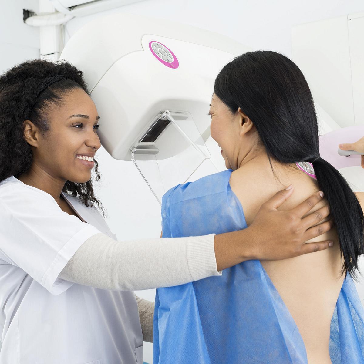 Woman at mammogram machine