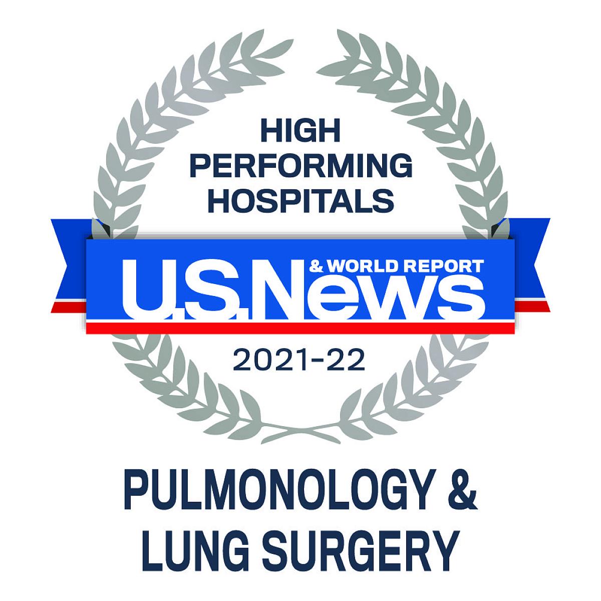 US News & World Report recognition top hospital for pulmonology and lung surgery