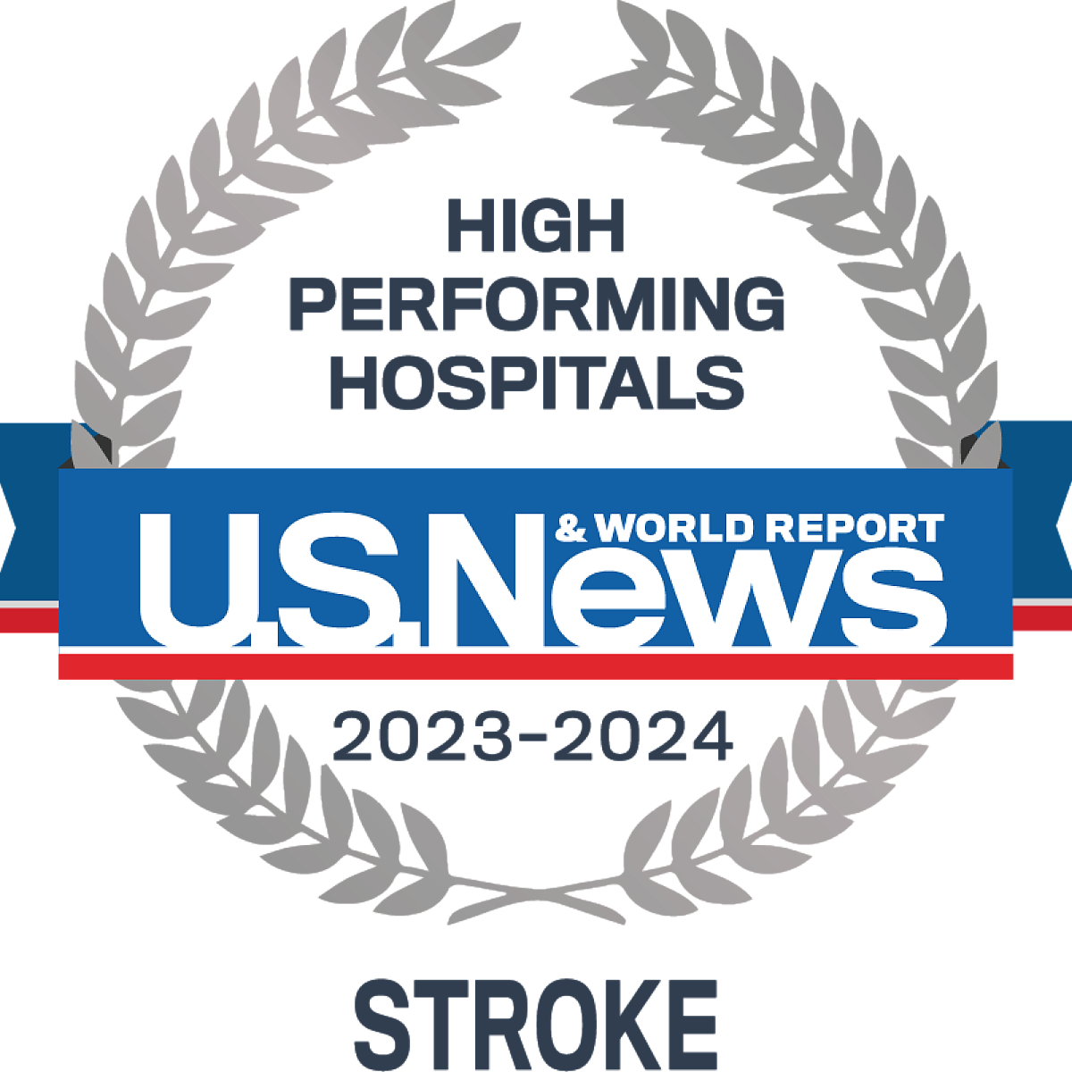 U.S. News & World Report Badge Emblem for High Performing Hospitals in Stroke Care 2023-2024