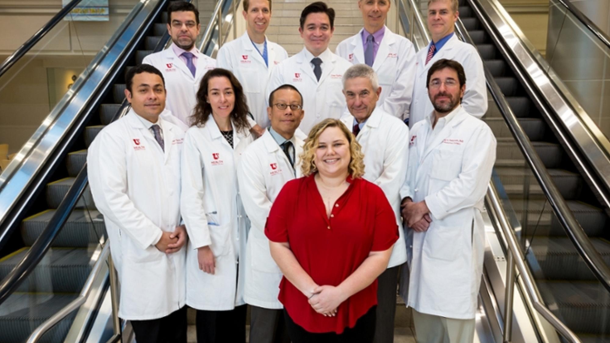 Ashley Biehl, heart transplant patient, with heart and vascular specialists at U of U Health