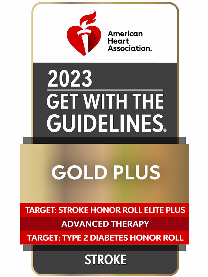 Award Emblem from American Heart Association for Gold Plus Certification in Stroke Treatment